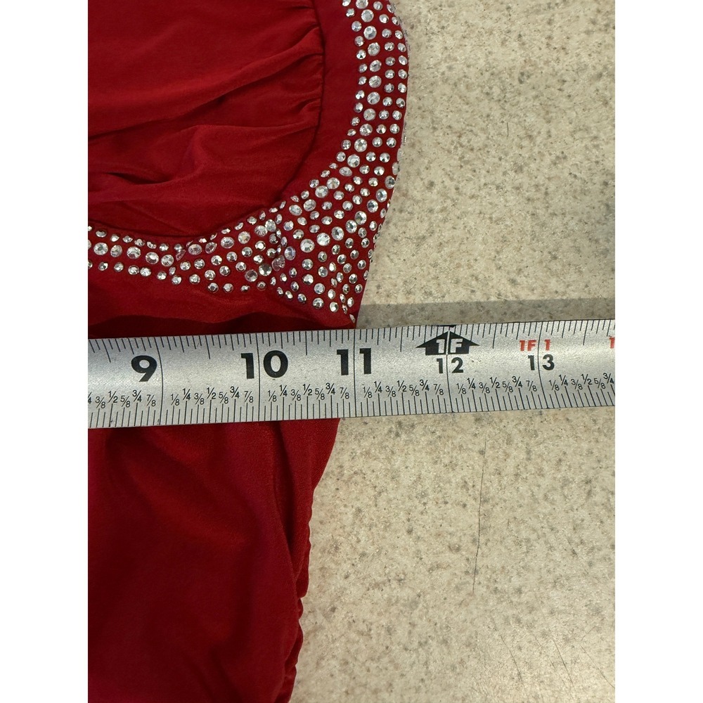 Red Rhinestone Halter Dress Y2K Glam Bodycon Ruched Vegas Party‎ - Picture 10 of 12
